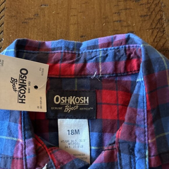 Oshkosh Red & Blue Long Sleeve Plaid Shirt Size 18 Mo - Picture 3 of 5